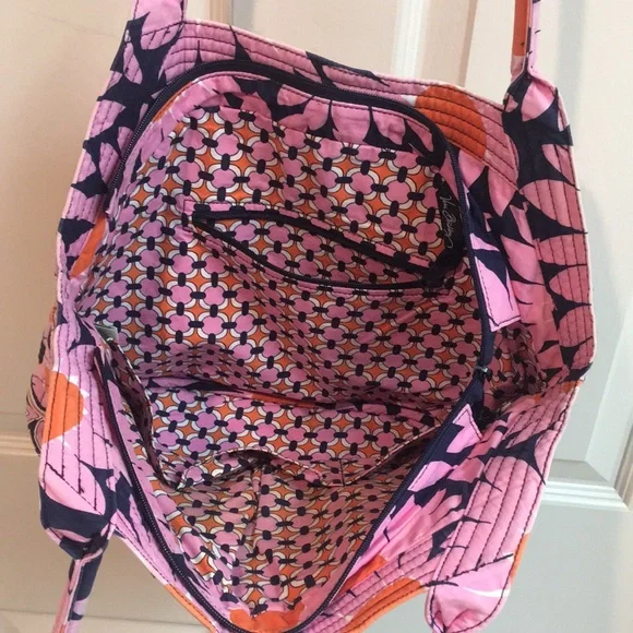 Vera Bradley Pink and Orange & Navy Shoulder Bag with Floral Design - Picture 7 of 10